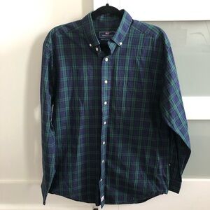 Vineyard Vines Classic Fit Murray Button Down Shirt Navy Green Plaid Medium